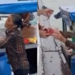 Tangkapan layar video emak-emak penjual buah gemetaran layani pembeli di tengah laut. [Instagram/memomedsos]