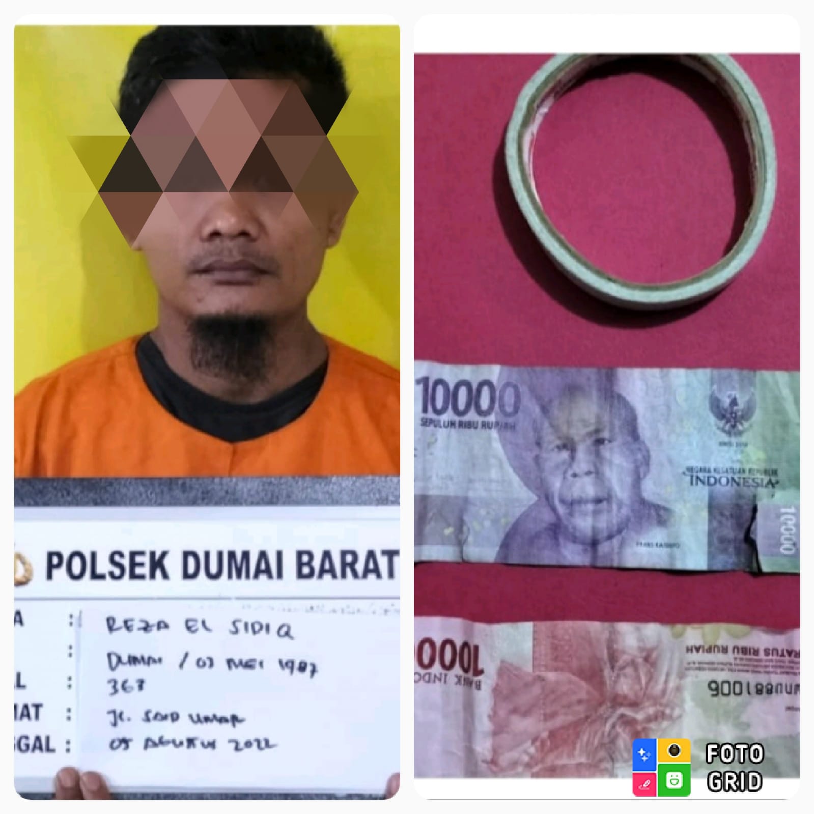 Foto pelaku pencurian kotak infaq dari masjid diserahkan warga ke Polsek Dumai Barat