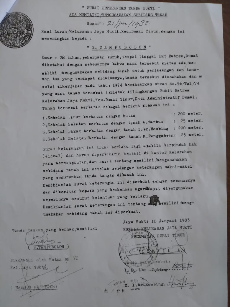 Foto surat tanah yang diduga dipalsukan oleh oknum mafia tanah.