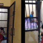 Foto ilustrasi seorang anak perempuan dengan pria dewasa di depan sel.