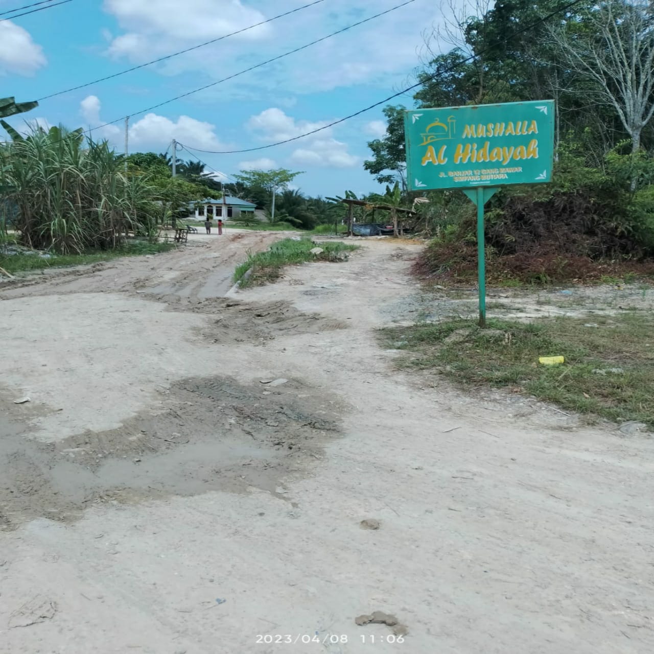 Foto jalan masuk ke gudang tempat penampungan kayu olahan yang ada di Kecamatan Tanah Putih Rohil.