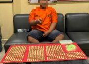 Foto : Pria berinisial M.N bersama ratusan butir pil ekstasi yang diduga siap edar.